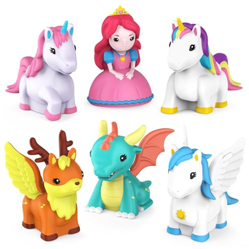 Tub Works® Fantasy Watertight Bath Toys, 6 Pack | Sealed, No Hole Bath Toys Design Keeps Moisture Out | Soft, Squeezable & Float on Water | Baby & Toddler Bathtub Toy | Unicorn Baby Girl Bathtub Toy