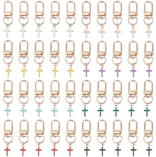 DICOSMETIC Lot de 40 porte-clés en forme de croix en émail 8 couleurs avec fermoirs pivotants - Accessoires mignons pour clés de voiture - 48 mm de long et 15 mm de long - Pour sac à main, sac à main
