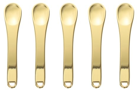 MUSISALY Cucharas para Crema de Ojos de Zinc, 5 Piezas, Mini Cucharas de Maquillaje Doradas, Multiusos para Mascarillas y Masaje Facial, Herramienta Portátil para Cuidado Piel