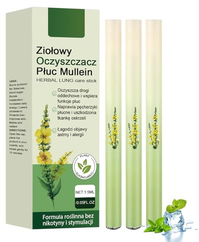 Lungrengöring, 3 stycken mullein ört-lungrengörare, uppgraderad örtrenare, naturlig inhalator stick för breathing ease, örter diffuser pennor, botaniskt luftvägsstöd penna, mild formel