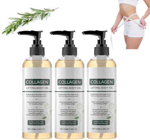 Kollagen lyftande kroppsolja – kroppsolja uppstramande med rosmarinbladsextrakt, fukt och närande hudolja för hudelasticitet | massageolja mot fina linjer för lår och armar, 100 ml (3 st)