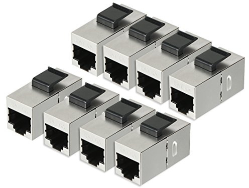 uxcell 8 Packs CAT 6a Keystone Jacks, RJ45 Couplers Female to Female Straight Shielded In-Line Cat6A Cable Network Ethernet Module Silver