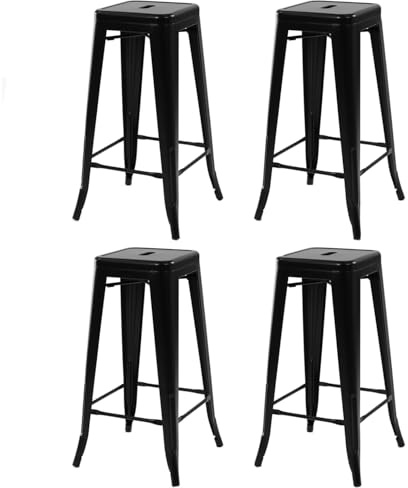 IDMarket – Juego de 4 taburetes de bar Leny metal negro mate apilable aspecto bruto Factory
