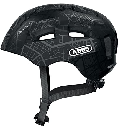 ABUS Fahrradhelm Youn-I 2.0 - mit Licht für Kinder, Jugendliche und junge Erwachsene - für Mädels und Jungs - Schwarz mit Muster, Größe M
