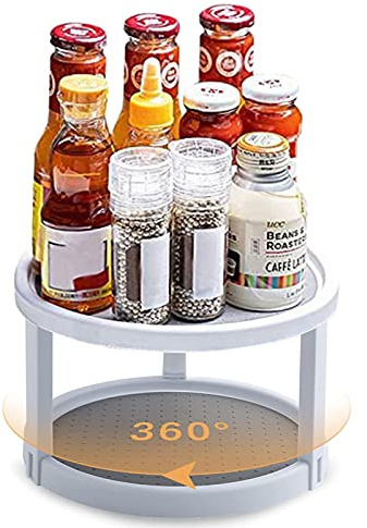 Estante para Especias en el Armario, Plato Giratorio de 2 Niveles 360°, Bandeja de Almacenamiento de plástico Antideslizante de 25,4 cm Cocina 2 en 1, Nevera, Escritorio y baño