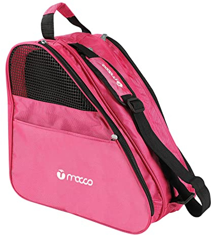 Getfitsoo Ice Skates Bag, Breathable Bag for Skates, 3 Layer Roller Inline Skates Bag with Adjustable Shoulder Strap, Zipper Pocket Rollerblade Bag for Kids Teenager Men Women(Rose Red Skate Bag)