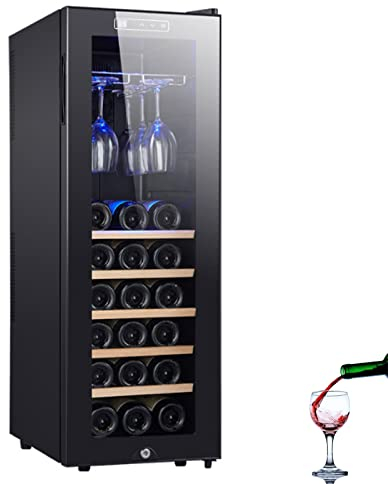 0℃ Outdoor Freistehender Thermoelektrischer Weinkühlschrank - Wine Fridge mit Temperaturregler: 11-18 °C, Weinschrank mit Touch-bedienfeld, 90 Liter, für 18/30 Flaschen Wein, LED, Schwarz,Style 4