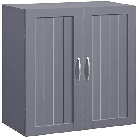 Yaheetech Armadietto Bagno da Parete Armadio Sospeso Mobiletto con 2 Ante e Ripiano Regolabile 60 x 30 x 60 cm Mobile da Cucina Lavatrice Salvaspazio Grigio Scuro