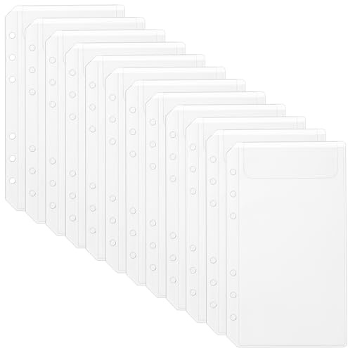 A6 6-Hole Clear PVC Binder Pockets – Pre-Punched Inserts for A6 6-Ring Binders, Zipperless Design, Pack of 12