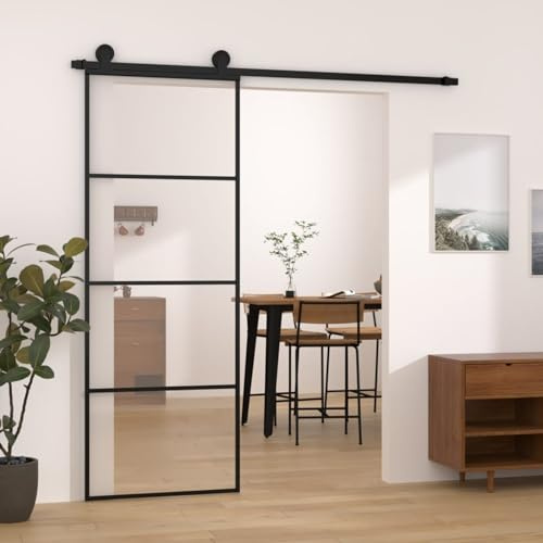 Festnight Puerta Corrediza con Herrajes Puertas Corrediza Vidrio Puerta Corredera Deslizante de Cristal Seguridad 76 x 205 cm HHGSK21