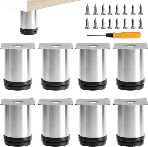 Uotyle Edelstahl Heavy Duty Metall Möbelfüße, Möbel Schrank einstellbar Edelstahl Küche Füße Runde verstellbare Bein Schrank Küche Tischbein Pads Protector (80mm)