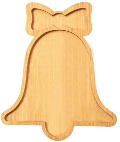 AWIZOM Christmas Bell Wooden Serving Tray Christmas Bamboo Platter Wooden Snack Cheese Charcuterie Board Christmas Jingle Bell Wood Dish Plate for Xmas Holiday Housewarming Present,14.37x11.93x0.59
