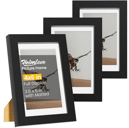 Heimlove 4x6 Picture Frames with Mat to 3.5x5 Black Set of 3