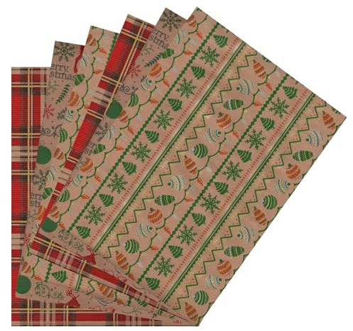 ARKRAFT Lot de 6 feuilles de papier cadeau de Noël - 90 x 65 cm - Papier FSC sans plastique (écossais)