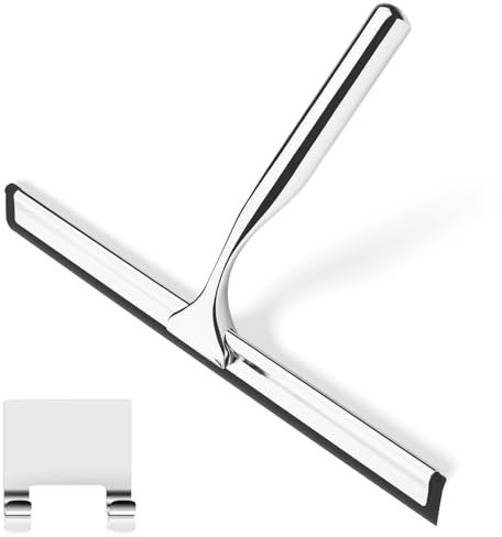 Shower Squeegee, 10 Inch Stainless Steel, Silicone Window Squeegee Shower Screen Wiper Scraper Cleaner for Shower Glass Door, Mirror, Window and Tile Cleaning