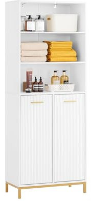 SoBuy Mueble Columna de Baño Armario para Baño Alto Estanterías de Baño con 1 Cesto para Ropa Sucia BZR182-W ES