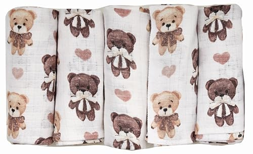 FENSILO Baby muslindukar | dregellappar | muslinblöjor – 5-pack 70 x 80 cm för baby och nyfödda | muslindukar för pojkar och flickor | bomull-dregella|torka av | 10014
