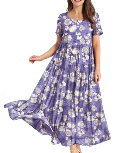 YESNO Women Short Sleeve Boho Summer Maxi Dress with Pockets S EJFUK CR450