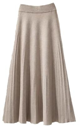 Jupe en tricot épais pour femme - Jupe mi-longue plissée taille haute, abricot, XXL