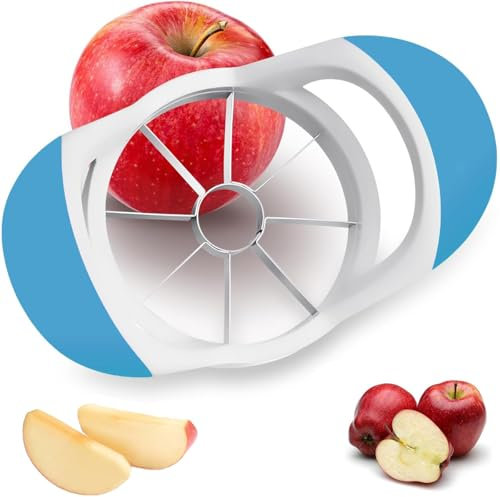 Apple Corer and Slicer- Fruit Cutter - Apple Divider - Wedger - Stainless Steel Slicer for Fruits - Vegetables- Ergonomic Handle- Easy Grip- 8 Sharp Blade & Slices (White&Blue)