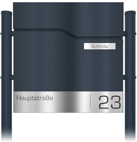 Graviers Design Standbriefkasten mit Zeitungsfach in Anthrazit RAL 7016 - Briefkasten personalisierbar Edelstahl Namen Schild - Briefkasten mit Schloss