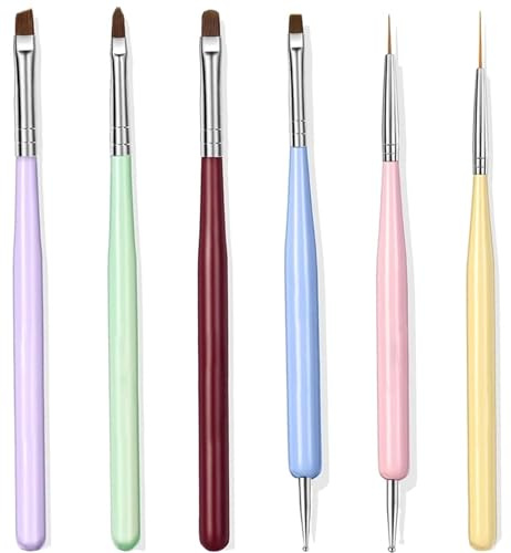 6 PCS Nail Art Brushes, Nail Design Painting Brush Set with Nail Polish Brush, Nail Liner Brush, Nail Extension Gel Brush, Builder Nail Gel Brush, and Multi-Size Dotting Pens for DIY Nail Art