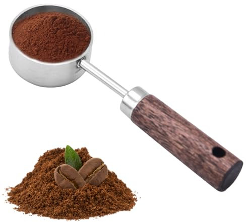 Cucchiaio dosatore per caffè, in acciaio inox, manico lungo, cucchiaio da tavola con manico in legno, cucchiaio da porzione in metallo da 15 ml, strumento di misurazione multiuso per caffè, tè, latte