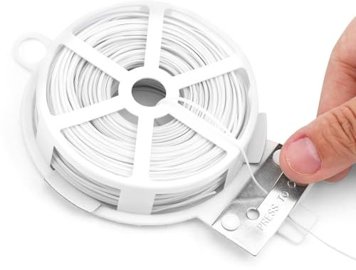 KINGLAKE 50m Fil de Fer Jardin Blanc- Attache Plante Grimpante avec Cutter, Fil Plastifié Soft, Fil Torsadé pour Plantes, Vignes, Arbustes et Fleurs