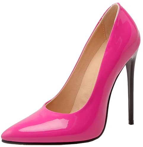XIEPP Zapatos de tacón alto sexy para mujer, diseño clásico minimalista con tacón ultrafino, rojo, rosa, 43 EU