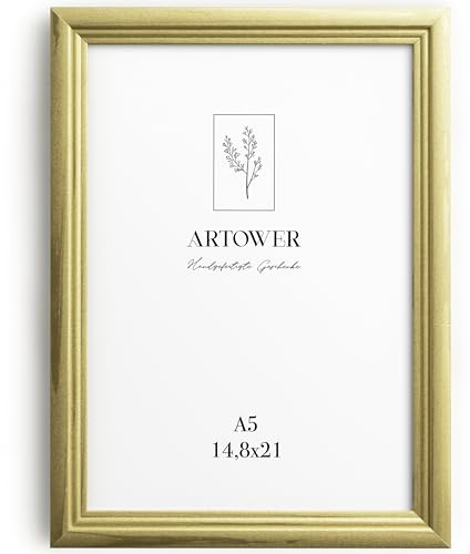 Artower® Bildram vintage guld träram för DIN A5 14,8 x 21 cm | affischram stort collage | Picture Frame Vintage Gold Wood 15 x 21 cm | Retro smal bildram | affischram