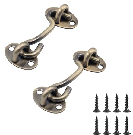 KeaJuidy 2 ganci tempesta con occhiello per porta del fienile antico in ottone per porte scorrevoli, ganci con viti di montaggio per porte del garage, finestre, porte del fienile, 7,5 cm