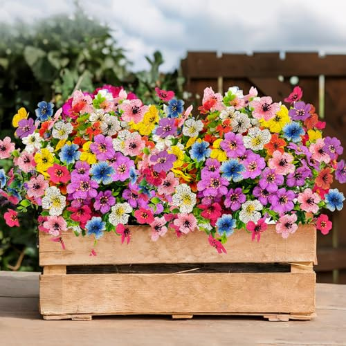 YMIFEEY 8 Stück Künstliche Blumen für Innen Draußen, Kunstblumen Balkonpflanzen Kunstpflanze Outdoor Wetterfest, Balkonpflanzen Balkon Blumen UV-beständig für Garten Terasse Deko