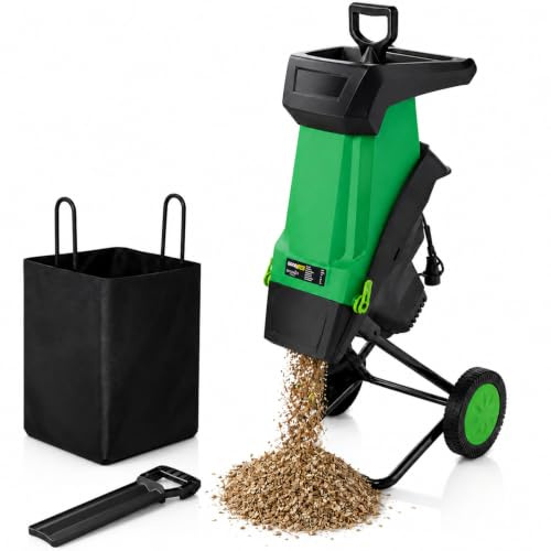 LADECNERHT Electric Wood Chipper and Shredder with Wheels, Electric Garden Shredder, Portable Chipping Width, 50L Collection Bag, Double Sided Blade System, Designed for Branch Chipping