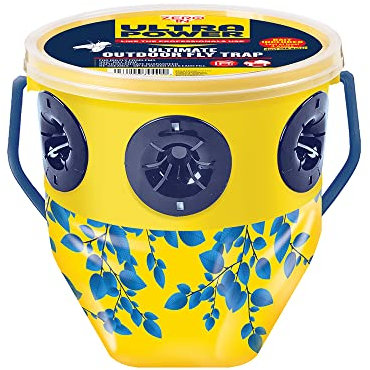 Zero In Ultra Power Ready-Baited Ultimate Outdoor Fly Trap Reusable, Outdoor Use, Holds up to 80,000 Flies Poison-Free, yellow