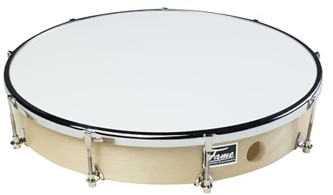 Fame 12 Frame Drum, Handtrommel aus Holz, Mechanische Stimmung, Inklusive Schlägel und Stimmschlüssel, Naturfarben, Hochglanz-Finish, Synthetikfell, Ideal für Musik zu Hause
