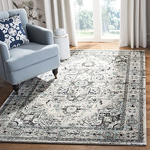 Safavieh Tapis Traditionnel pour Salon, Salle à Manger, Chambre à Coucher - Madison Collection, Tapis à Poil Court, Gris Clair et Bleu, 122 X 183 cm