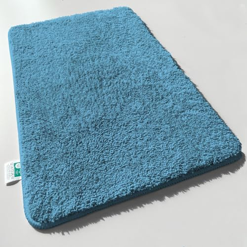 casa pura Badematte türkis weicher, Flauschiger Badezimmerteppich in Shaggy Optik, Badvorleger rutschfest waschbar - Duschvorleger, Teppich Fußmatte für Badezimmer, Dusche 50x80 cm, Sky Soft