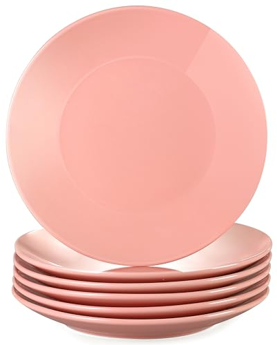 LOVECASA, Series Sweet, 6 Pieces Dessert Plate Porcelain Dinnerware Set Dinner Plate Set Dinner/Salad/Fruit/Snack Plate, Dinner Plate Pack of 6, Pink, 21.5 x 21.5 x 2.5 cm