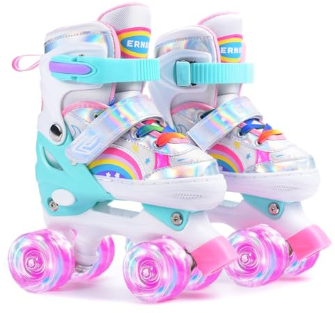 ERNAN Pattini a Rotelle regolabili. patini bambini 4 ruote luminosi per ragazze e ragazzi. Comodi pattini ideali per principianti (Pink, M)