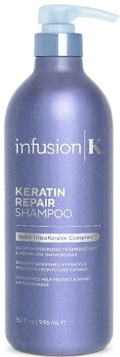 Infusion K Intense Repair Shampoo with Rosehip & UltraKeratin Complex - Moisturizes & Strengthens | Repair Dry Damaged Weak Hair | Color Safe, Paraben, Cruelty, & Sulfate Free | USA Made (32 oz)