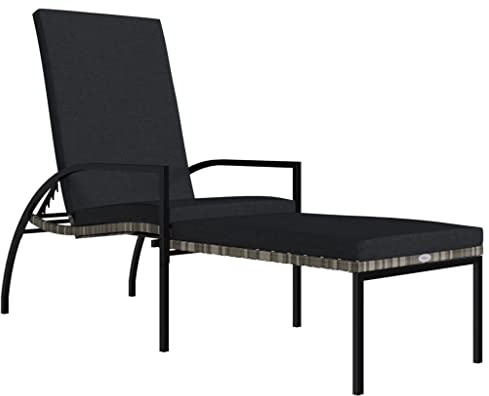 vidaXL Sonnenliege mit Fußhocker Gartenmöbel Gartenliege Liegestuhl Relaxliege Liege Camping Relaxstuhl Rückenlehne verstellbar PE-Rattan Grau