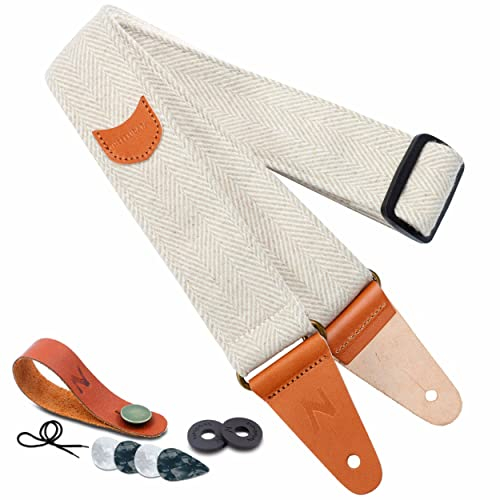 Nefelibata Gitarrengurt, weicher, kaschmirhaltiger Stoff, Vollnarbenleder-Gitarrengurte für Bass-, Elektro- und Akustikgitarre, kostenloser Knopf, Schlösser und Plektren