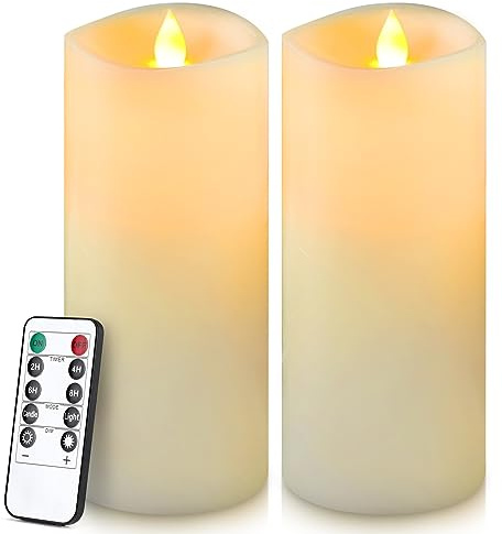 Enpornk 7â x 3â Flameless Candles, Flickering Moving Flame LED Candles, Battery Operated Candles with Remote and Timers, Ivory White, Set of 2