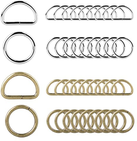 Roosea 40 Stück Karabiner Ring, Schlüsselring Klein, Metall D-Ring 30mm und O Ringe 25mm Metall Karabinerhaken für Schnalle Gurte Schlüsselring Hundeleine DIY Taschenzubehör(Silber, Bronze)