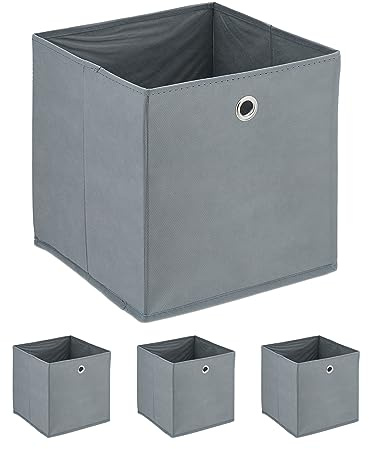 Relaxdays Aufbewahrungsbox, 4er Set, faltbar, H x B x T: 30 x 30 x 30 cm, Stoffbox mit Griffloch, hellgrau