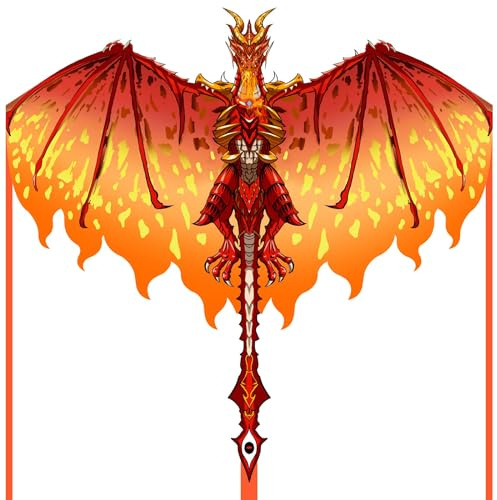 Mint's Colorful Life Dragon Kite for Kids & Adults, Easy to Fly Best Beach Kite for Beginners, 300ft String Included (Red)