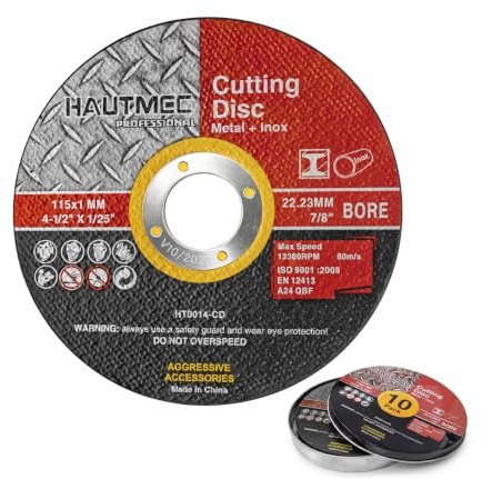 HAUTMEC Metal Cutting Discs 115 X 1.0 X 22.23mm, 40 Pack Cutting Discs for Angle Grinder with Portable Tin Box, EN12413 & MPA Certified, Expert Ultra Thin Cut-Off Wheels for Steel & Metal - HT0014