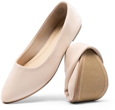 DREAM PAIRS Women's Pointed Toe Flexible Flats,Nude,7