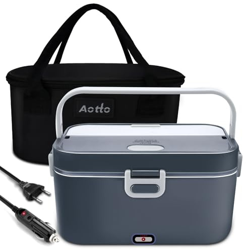 Aotto 2L Scaldavivande Elettrico Portatile Grande Capacità, 90w Porta Pranzo Riscaldabile, Scalda Vivande Elettrico per Auto Camion e Ufficio, Schiscetta Pranzo Riscaldabile con Borsa Termica (Grigio)
