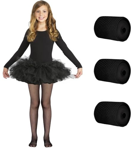 UILYNIU 3 Paar Schwarz Fischernetz Netzstrumpfhosen für Mädchen Kinder, Strumpfhosen mit Netzmuster, Kinderstrumpfhosen Tanzstrumpfhosen für 8-13 Jahre Gymnastik Tanz Cosplay Ballett Partys